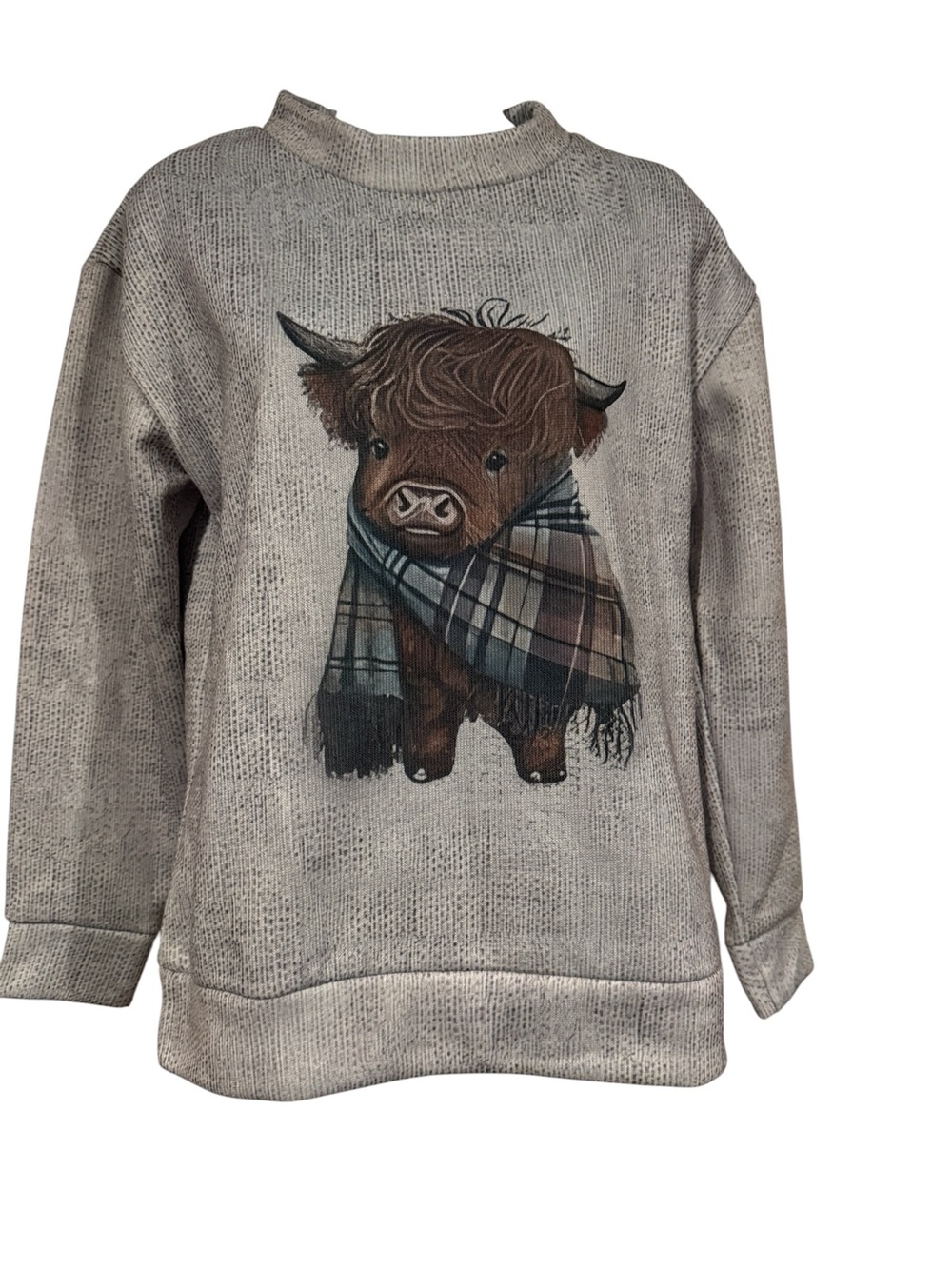Cozy Highland Calf Graphic Sweatshirt - Light Gray